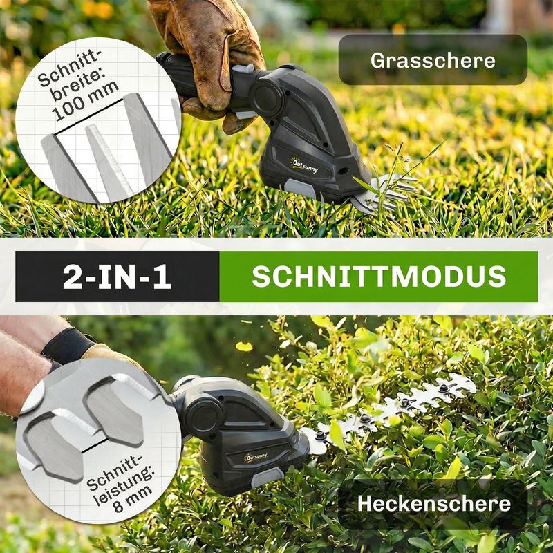 Elektrische 2-in-1-hecken- Und Strauchschere Mit 2 Wiederaufladbaren 7,2-v-2,0-ah-akkus, 2 Austauschbaren Klingen, Schwarz