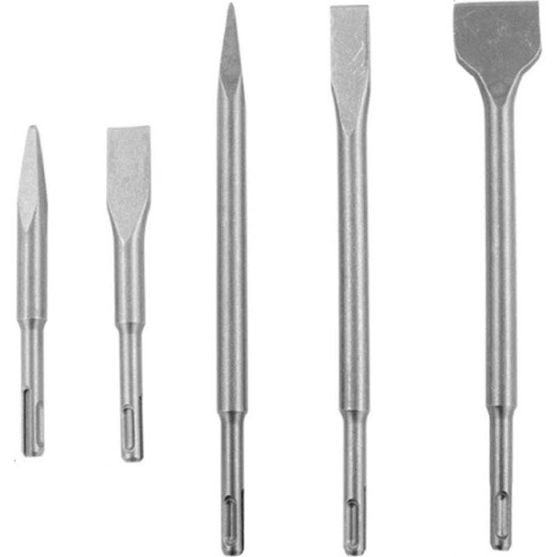 Set Mit 5 Robusten Hammerbohrmeißeln, Spitz Und Flach, Rundschaft, Bohrer-set