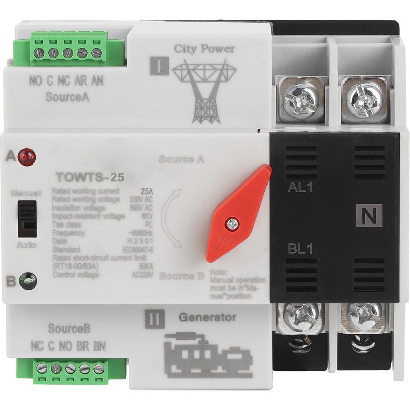 2p 8kv Bidirektionaler 2-modus-automatikschalter Für Haus, Fabrik Oder Büro, Ac 220v 25a