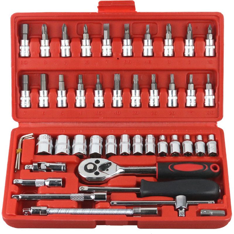 1/4-zoll-steckschlüssel Für Autoreparaturen, Drehbare Spitze Aus Chrom-vanadium-stahl, Ratschenanschluss, 46-teiliges Set, Für Heim- Und Kfz-einsatz