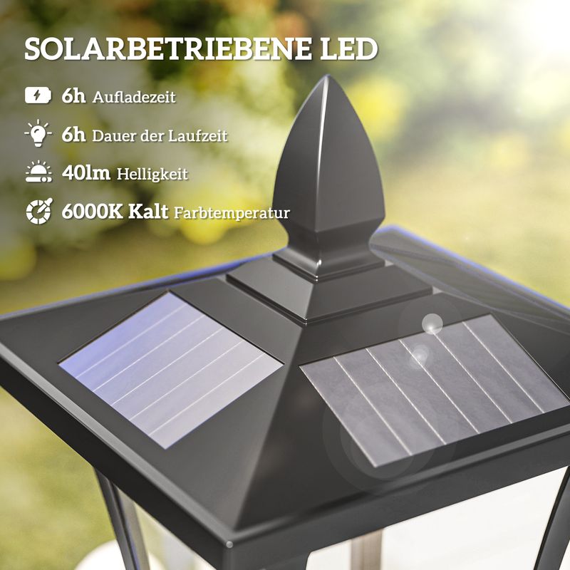 Outsunny Led-solar-gartenlaterne, Stehlampe Aus Schwarzem Edelstahl, 160 Cm, Windfest, Ip44 Außenbeleuchtung, Solarlampe Mit Dämmerungssensor, 30 Lumen, Erdspieß.