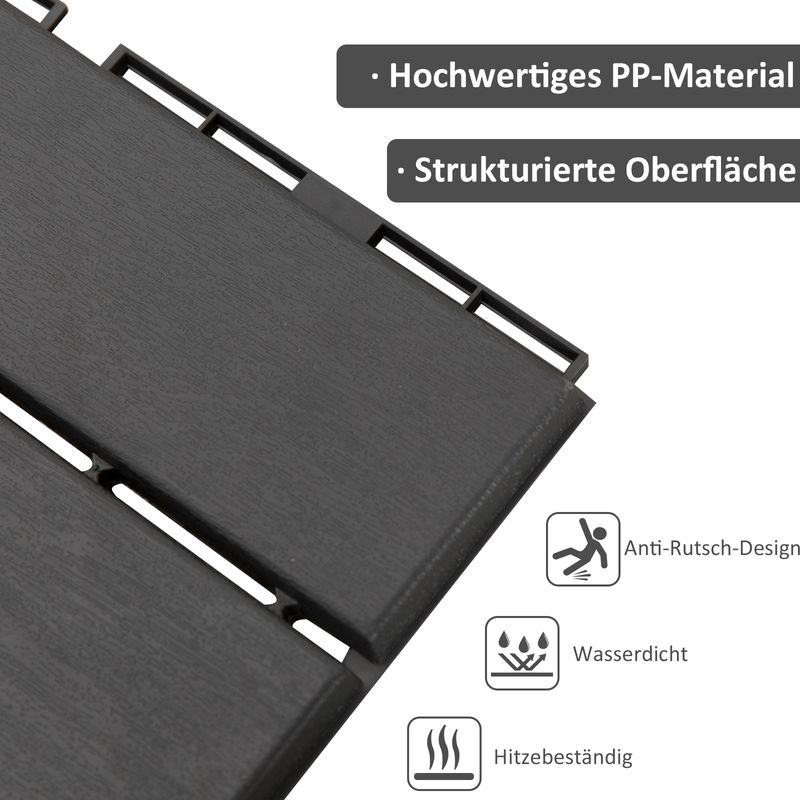 30 X 30 Cm Große, Ineinandergreifende Terrassenfliesen, 9er-set (0,81 M²), Balkonboden Mit Klicksystem, Integriertem Abfluss, Schwarze Außenfliesen