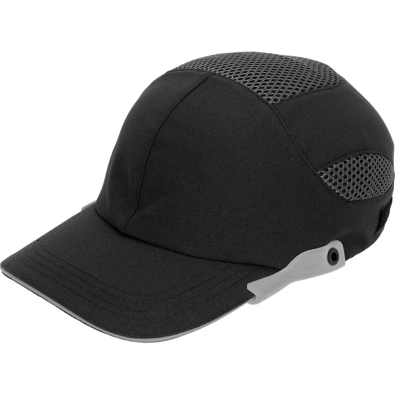 Verstellbare, Atmungsaktive Anstoßkappe Als Schutzhelm Für Sport Und Baustellen, Schwarz Mit Grauem Schirm, Leichter Kopfschutz