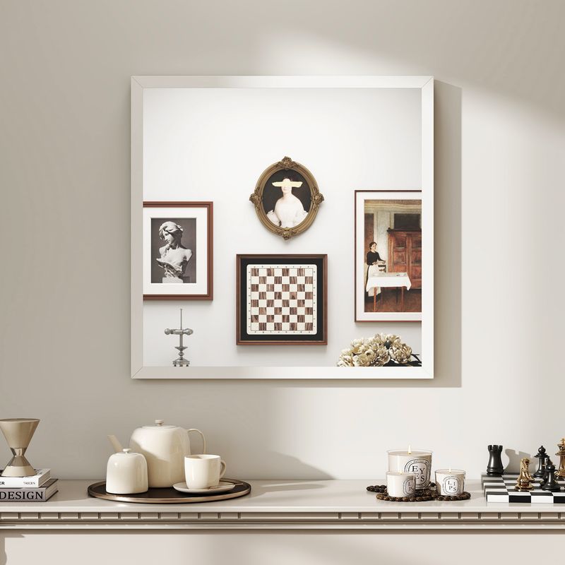 Quadratischer Wandspiegel 50x50 Cm Mit Weißem Holzrahmen, Perfekt Für Badezimmer, Wohnzimmer Oder Schlafzimmer