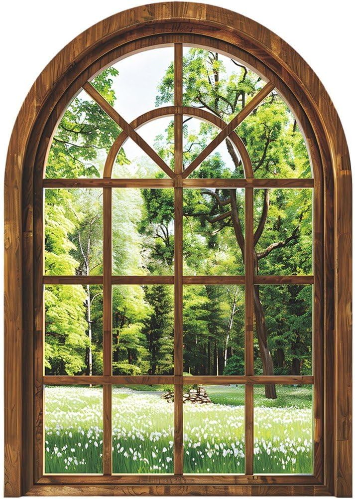 Ccykxa Abnehmbare 3d-waldwandaufkleber, Fensteraufkleber Mit Landschaftsansicht, Selbstklebende Wandaufkleber Mit Landschaftsmotiv