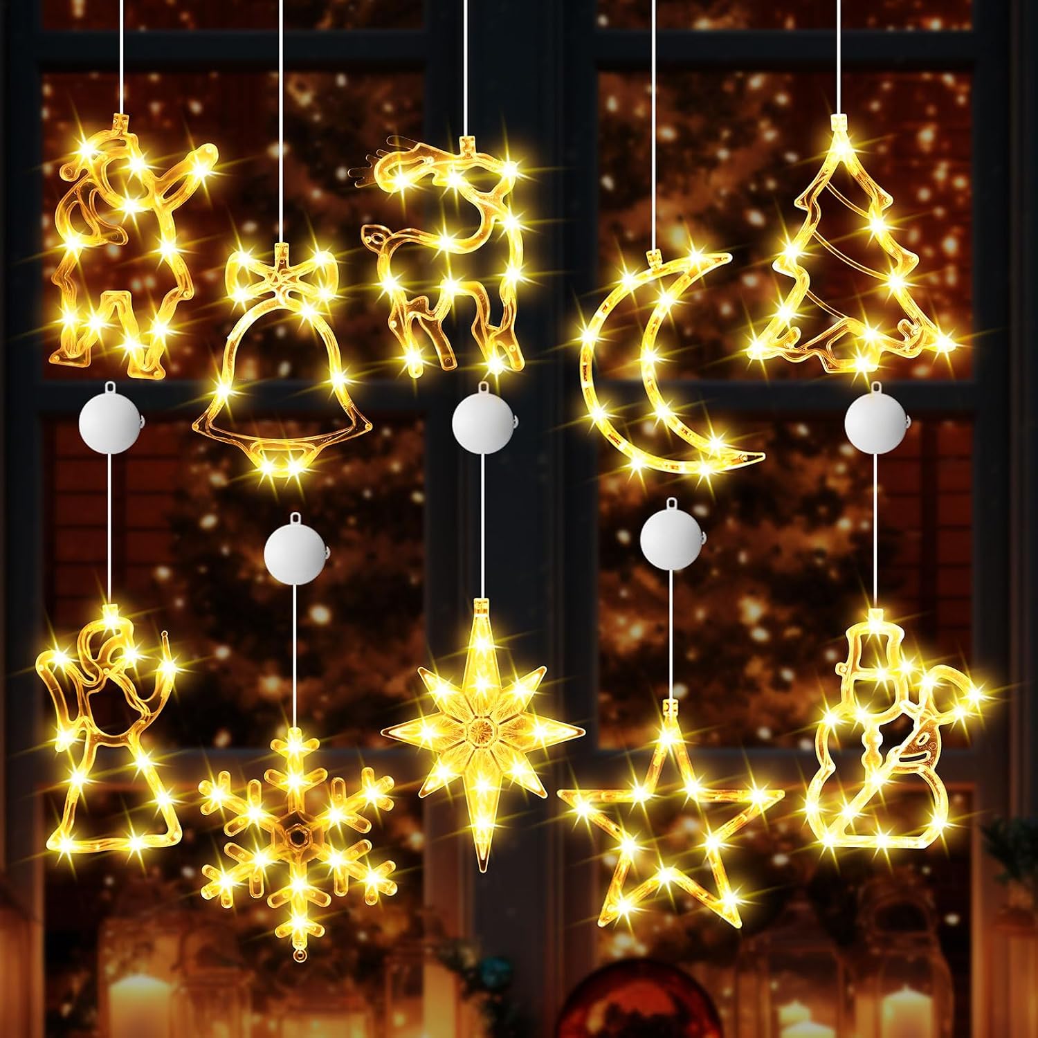 Ccykxa Set Mit 10 Hellen Fensterlichtern Mit Timer, Saugnapf, Batteriebetrieben Für Weihnachten, Feiertage, Neujahr, Für Den Innen- Und Außenbereich (warmweiß)