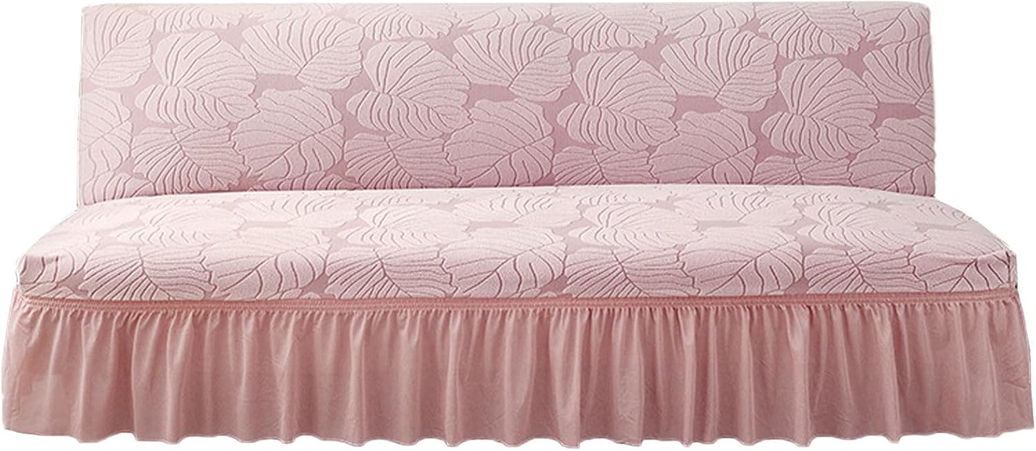 Ccykxa Dehnbarer Click-clack-sofabezug Mit Rock – Rosa – Größe L – Weicher Spandex-sofabezug Für Sofas Ohne Armlehnen, Faltbar Und Waschbar