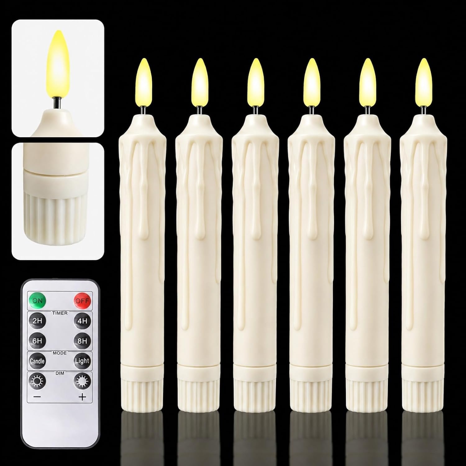 Ccykxa 6er-set Led-kerzen Mit Fernbedienung Und Timer, Elfenbeinfarben. Flammenlose Kerzen, 21 X 165 Mm, Mit Warmweißer Flamme. Ideal Für Weihnachten, Hochzeiten Und Als Fensterdekoration.