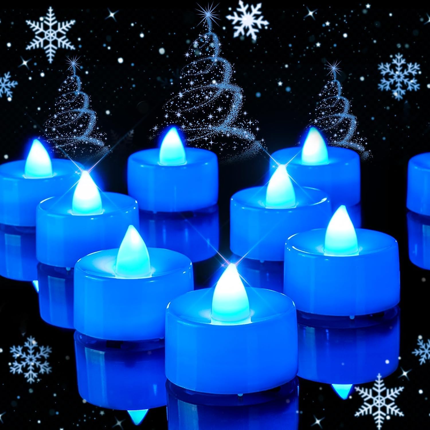 Ccykxa Set Mit 24 Batteriebetriebenen, Flammenlosen Led-teelichtern – Flackernde Teelichter – Kerzen Für Weihnachten Und Hochzeiten – Blau