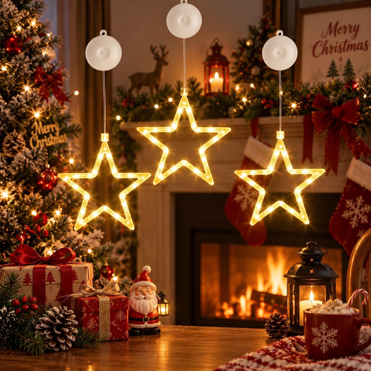 Ccykxa 3er-set Led-weihnachtssterne – Warmweiß, 10 Leds Pro Stern Mit Timer Und Saugnäpfen Für Fenster, Häuser, Bäume, Partys Und Hochzeiten