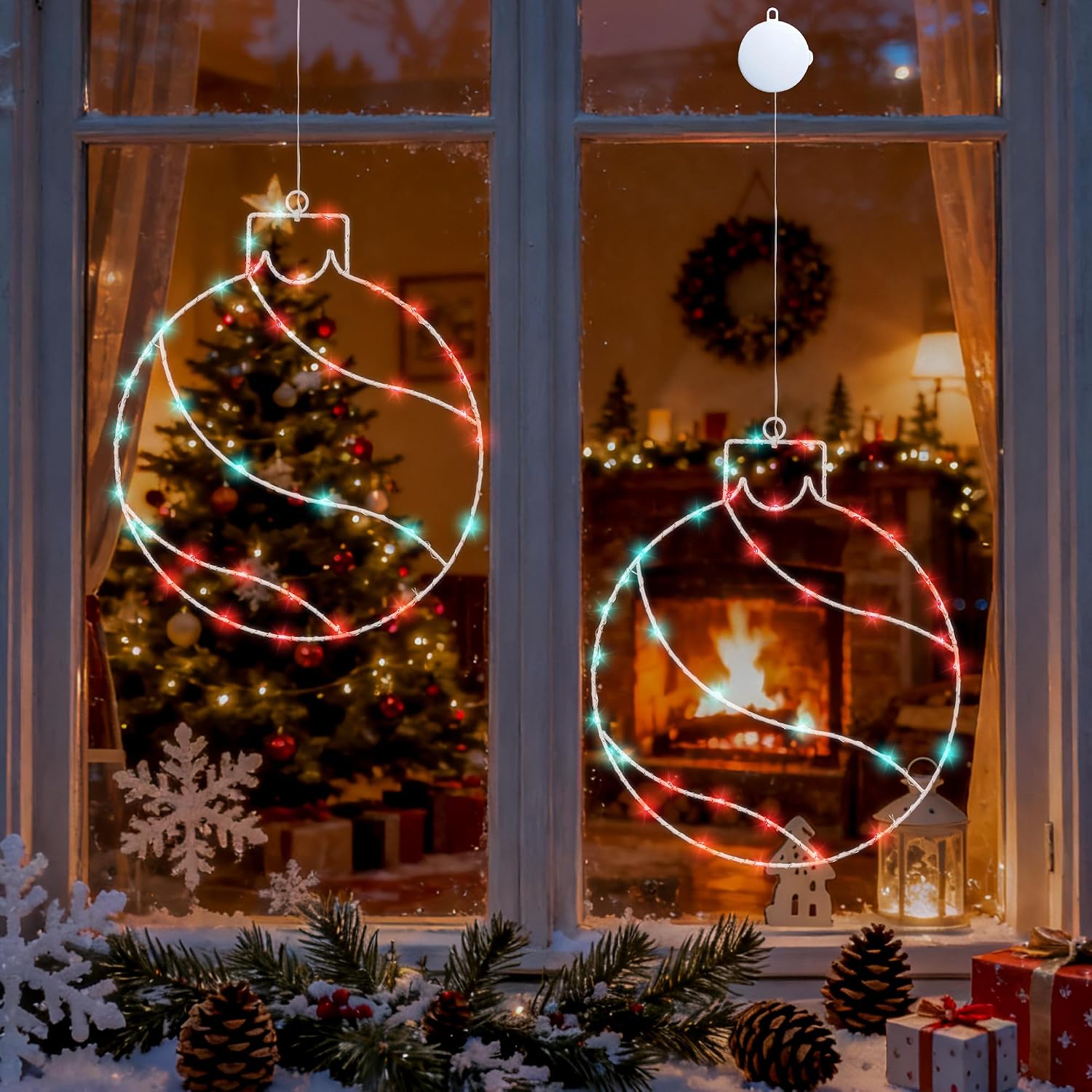 Ccykxa 2-teiliges Weihnachtslichter-set Für Fenster, 30 Cm Große, Leuchtende Weihnachtskugeln Mit Saugnäpfen, 78 Batteriebetriebene Led-fensterdekorationen Mit Timer, Vorhanggirlande Fürs Schlafzimmer