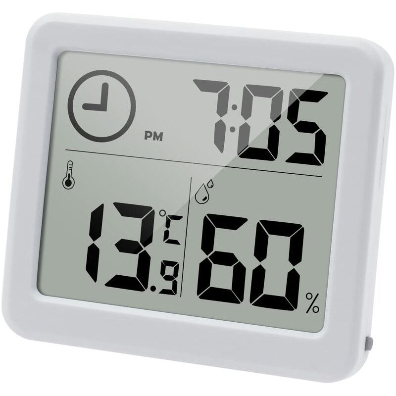 Digitales Thermometer/hygrometer Mit Großem 3,2-zoll-lcd-display Für Den Innenbereich. Anzeige Von Temperatur, Luftfeuchtigkeit Und Uhrzeit. Weiß.