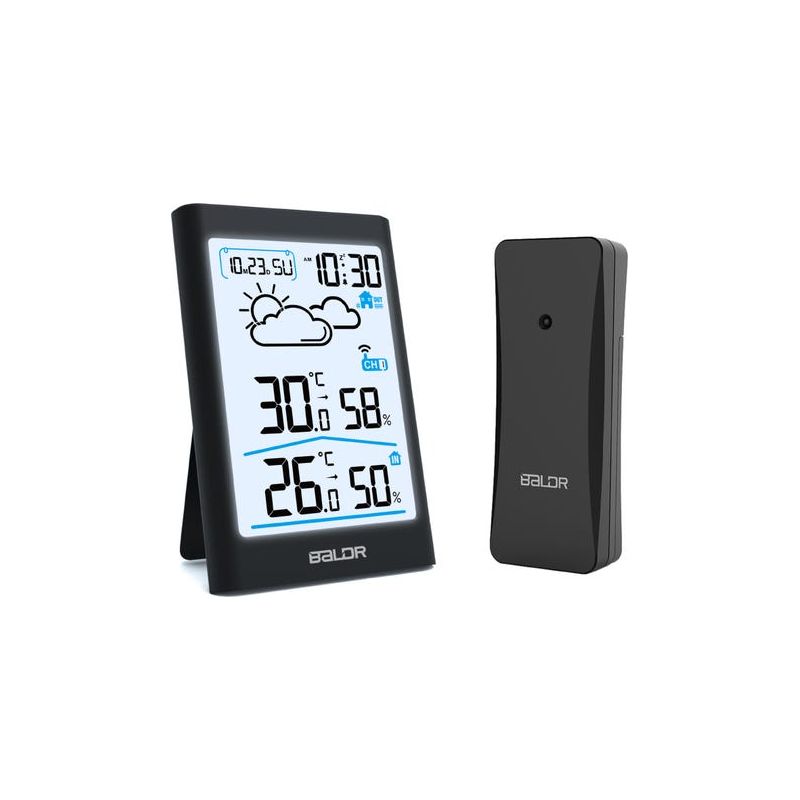 Kabellose Wetterstation Mit Außensensor, Thermometer, Hygrometer, 12-stunden-vorhersage, Unterstützt 3 Sensoren, Schwarz