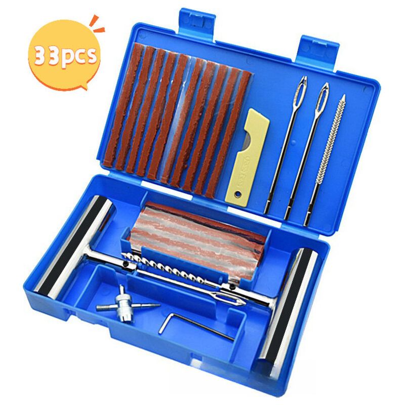 Ecleanfy – 33-teiliges Reifenreparaturset – Werkzeugset Zur Reparatur Von Auto- Und Motorradreifen – Langlebige Materialien – Schnelle Und Effektive Reparaturen