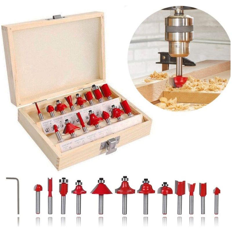 Ecleanfy – Set Mit 15 6,35-mm-bündigfräsern – Hartmetall Für Hartholz – 6,35-mm-schaft – Sauberer Und Präziser Schnitt