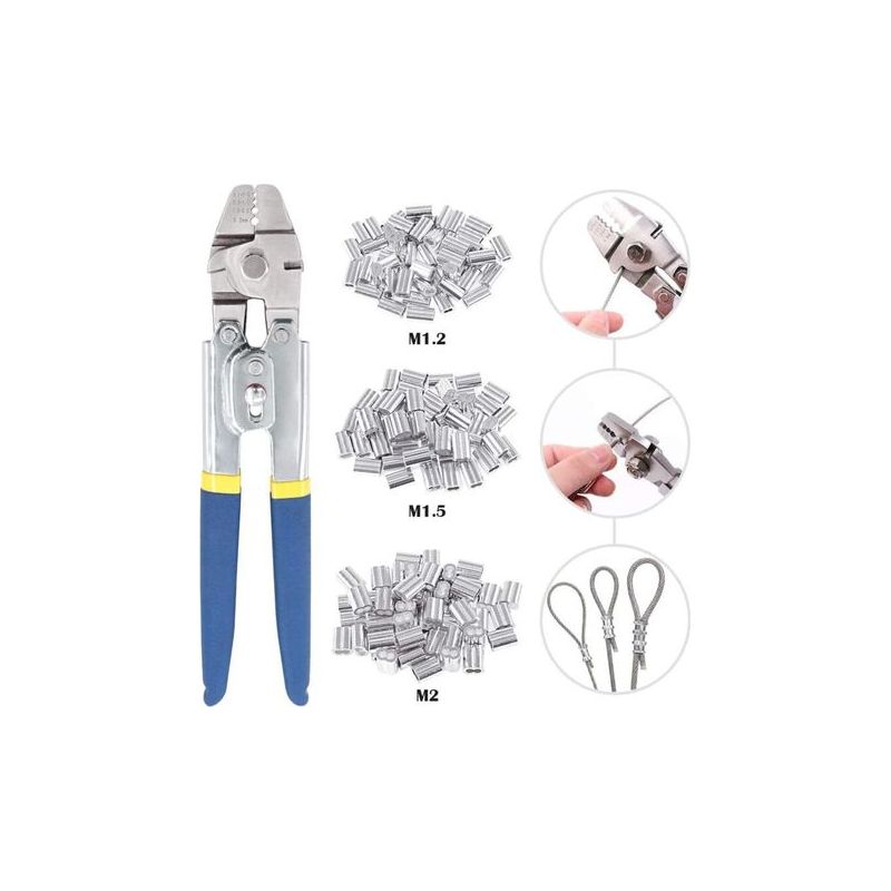 Ecleanfy – Crimpzange Für Metalldrähte Bis 2,2 Mm – 150 Aluminiumspitzen – Rutschfeste Griffe Und Automatische Verriegelung
