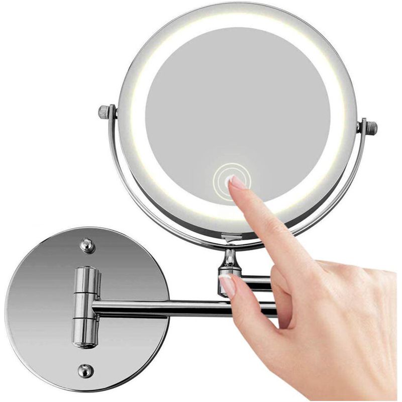 Ecleanfy – Wandmontierter Kosmetikspiegel, Doppelseitiger Led-beleuchteter Kosmetikspiegel Mit 10-facher Vergrößerung Für Badezimmer, 350° Drehbar, Usb-aufladbar Und 18 Cm Ausziehbarer Arm, Chrom