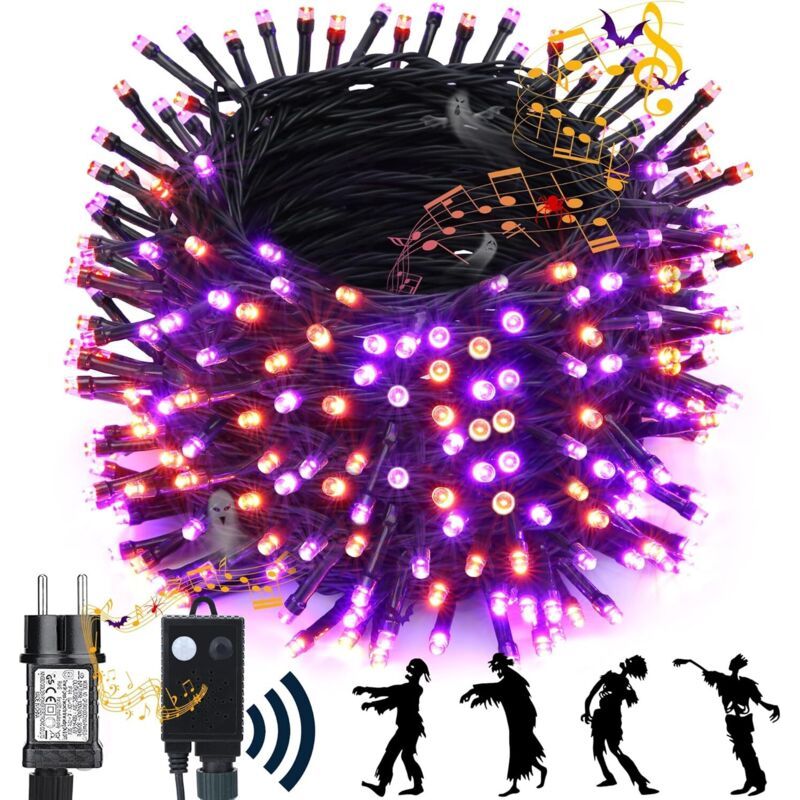 Ecleanfy – Halloween-außendekoration, 22 Meter Lange Wasserdichte Lichterkette, 200 Leds, Orange Und Lila, Perfekt Für Gärten, Vorhänge, Balkone Oder Partys