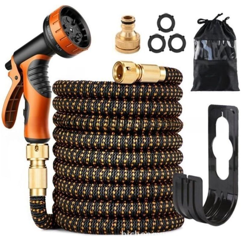 Ecleanfy – Dehnbarer, Leichter Gartenschlauch Mit Spritzpistole, Flexiblem Schlauch Mit Aufbewahrungstasche Und Auslaufsicherem Haken Für Garten, Auto Und Außenbereich (7,5 M) Orange