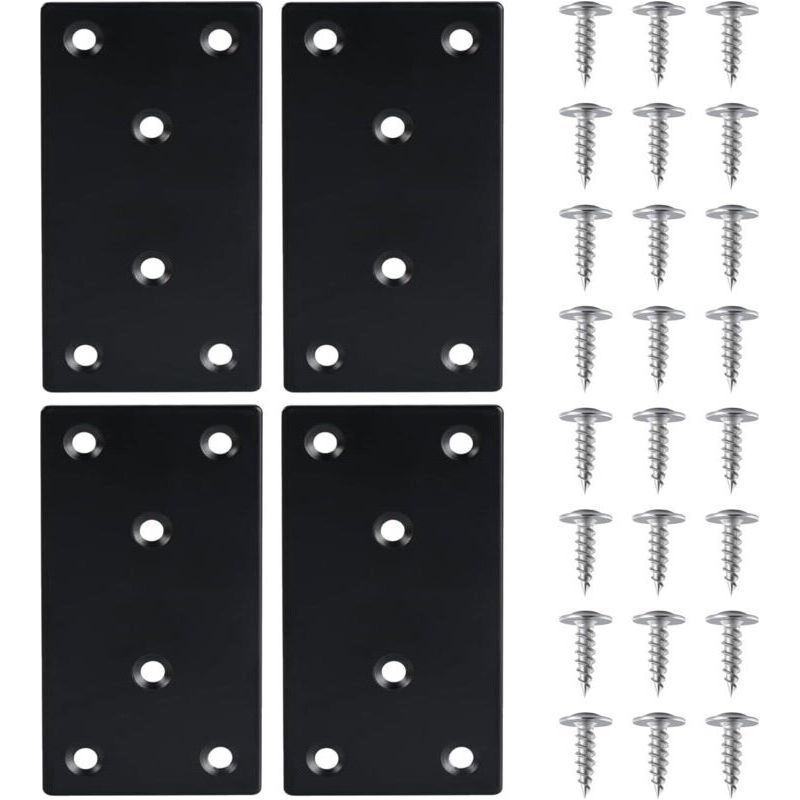 Ecleanfy – 4 Stück Flachwinkel-reparaturplatten Aus Edelstahl Mit Schrauben, 48971,8 Mm, Schwarze Stahlplatte, Für Möbelreparatur Und Verbindungen
