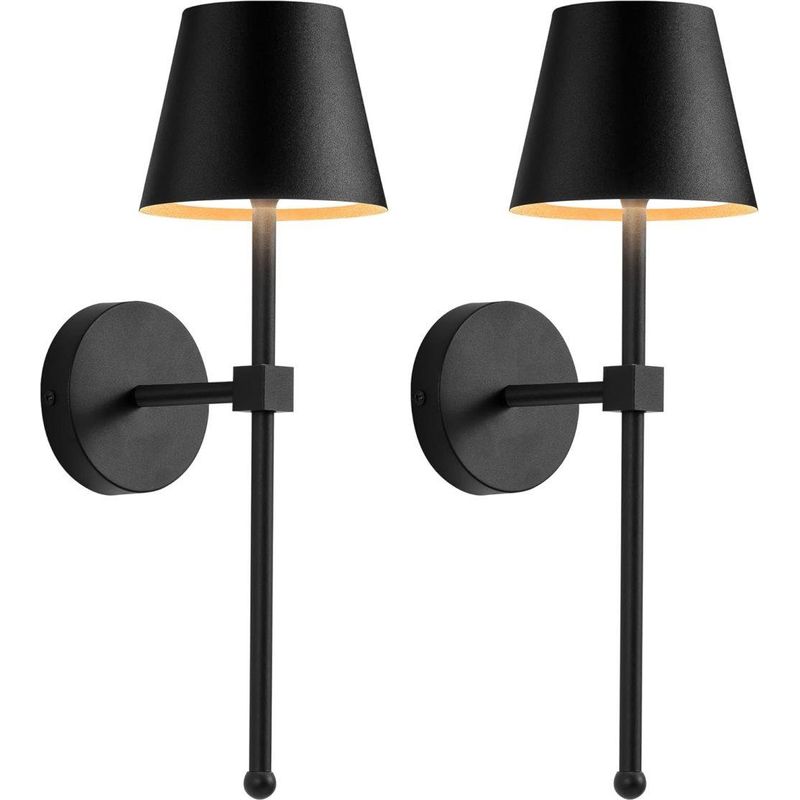 Set Mit 2 Kabellosen Wandleuchten, Led-beleuchtung Mit Akku, Stufenlosem Dimmer Und Fernbedienung, Schwarz