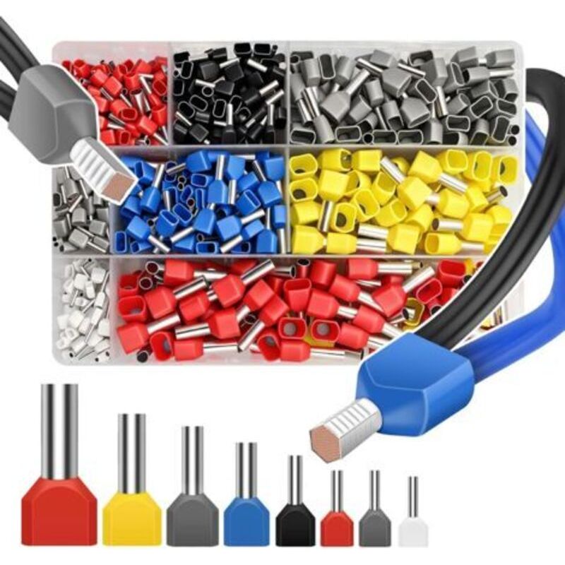 Ecleanfy-lot Von 750 Doppelferrulen Von 0,5 Bis 10 Mm², Doppelseitige Kabelferrulen (0,5 Bis 10 Mm²), Mit Isolierter Kabelschuhdose, Kabelschuhsatz Zum Verbinden Von Kabeln.