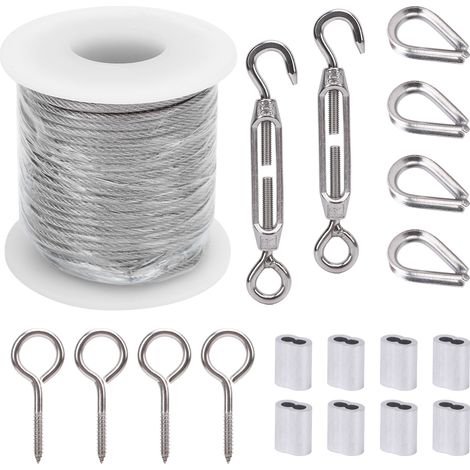 Câble Métallique En Acier Inoxydable De 49 Pieds, Revêtement Résistant Aux Uv De 2mm, Kit Polyvalent Pour Corde À Linge, Clôture De Plantes En Treillis De Jardin