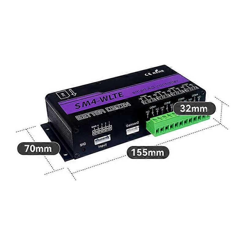 Sm4-wlte 4g Drahtloser Gsm Sms-fernschalter Ein/aus 4 Relais App-fernsteuerung Temperatur Schwarz