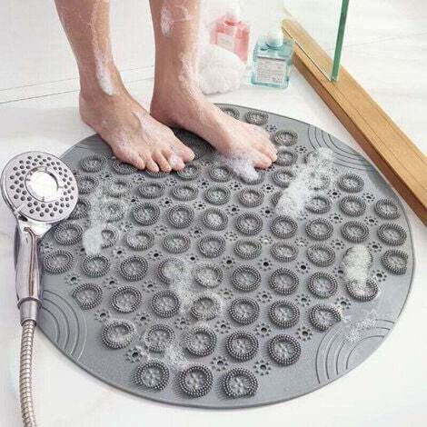 Runde Badematte, Massage, Anti-scivolo, Per Doccia, Waschbar In Der Waschmaschine, Mit Fori Di Drenaggio E Ventose, 55x55 Cm, Grau