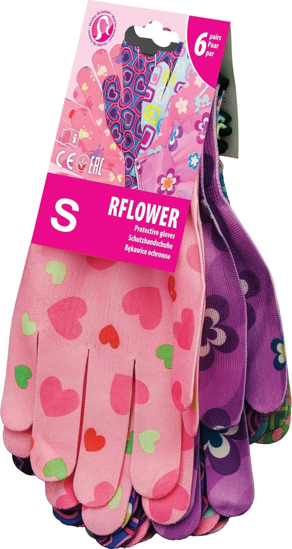 Gartenhandschuhe / Bunt / Größe: 7 - S / Rflowers - 6 Stück.