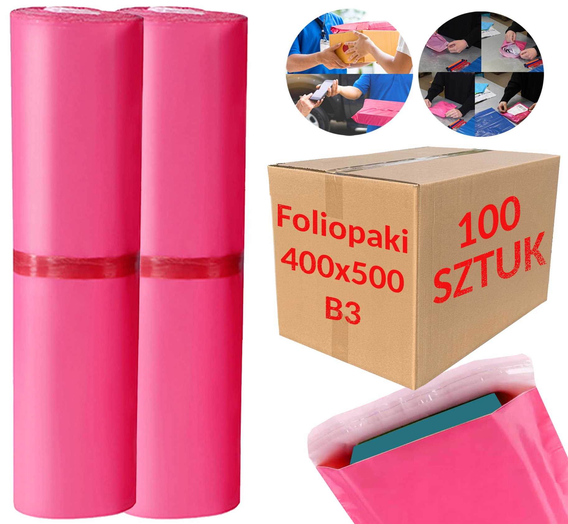 Pink Courier Poly Mailers B3 400x500mm - 100 Stück.