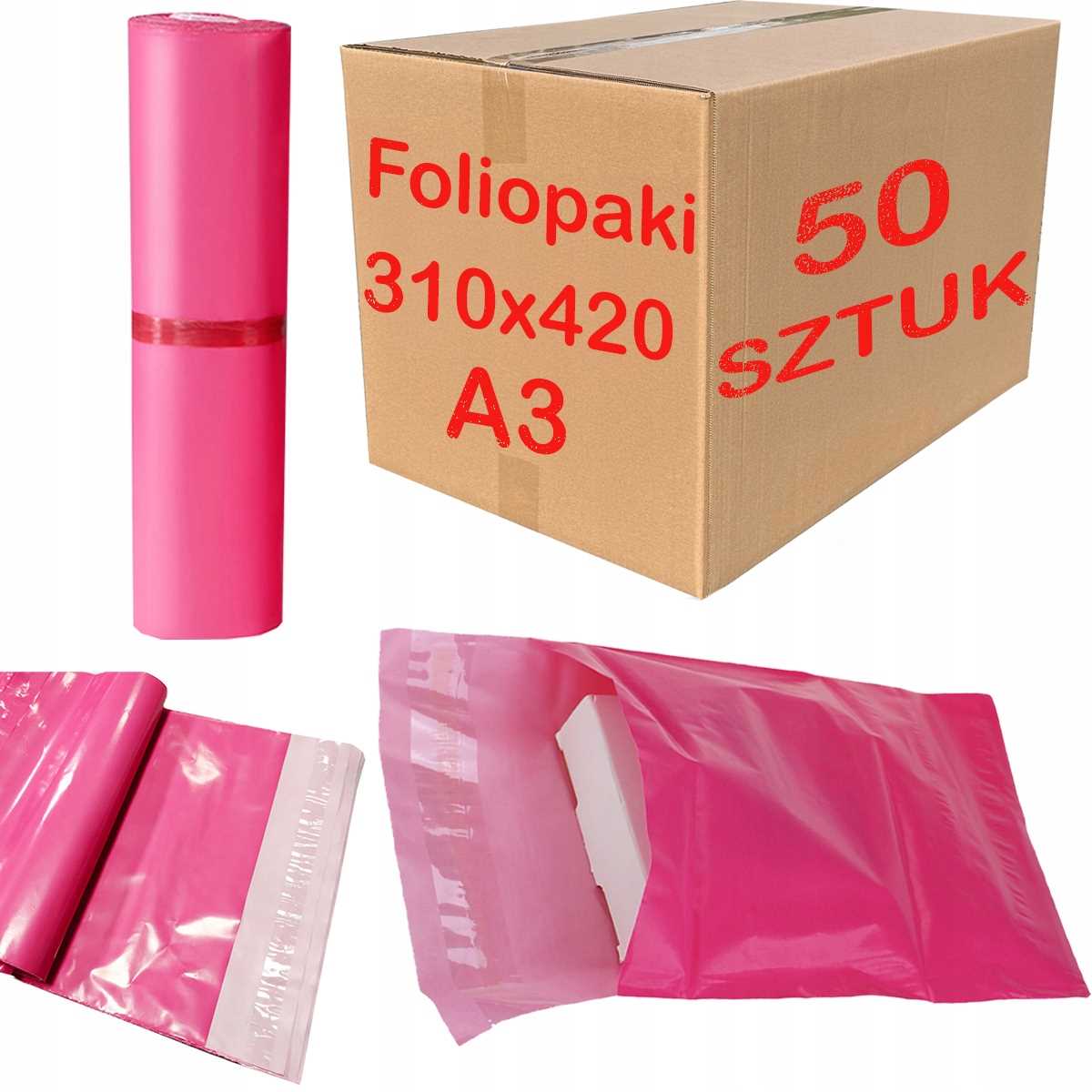 Pink Courier Poly Mailers A3 310x420mm - 50 Stück.