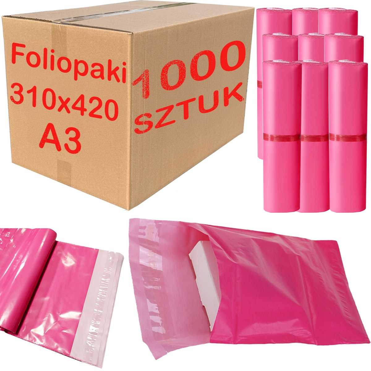 Pink Courier Poly Mailers A3 310x420mm - 1000 Stück.