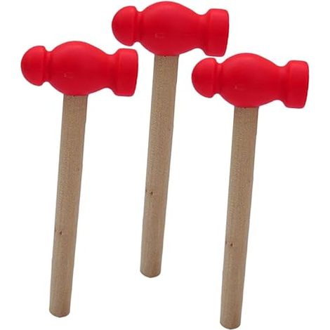 [set Mit 3 Mini-holzhämmern Für Jungen Und Mädchen, Ergonomischer Griff, Glatt Polierte Oberfläche, Zubehör Für Rollenspiele Und Zur Förderung Der Feinmotorik]