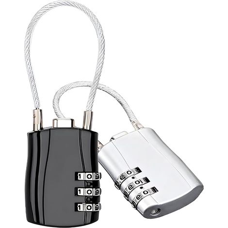 Tresorschloss, 2er-pack, 3-stelliges Zahlenschloss Mit Flexiblem Stahlkabel, Geeignet Für Tresore, Rucksäcke Und Reisetaschen.
