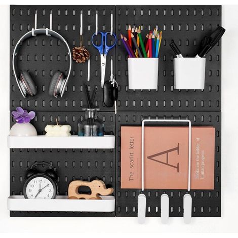 Xepho Wandpaneel-organizer (280 X 280 Mm), Kunststoff, Garagen-organizer Mit 4 Perforierten Paneelen, Zubehör, Werkzeugaufbewahrungsset Für Büro, Bastelraum, Zuhause, Lager, Werkstatt, Schwarz