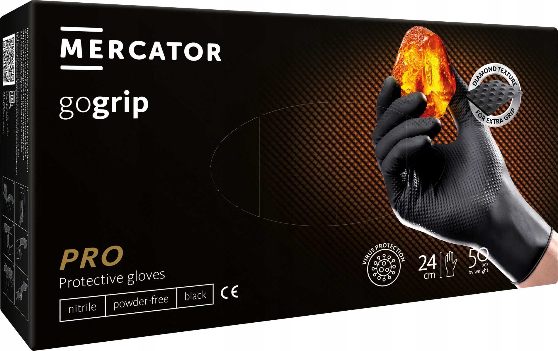Nitrilhandschuhe, 50 Stück, Größen 11-xxl, Gogrip, Schwarz