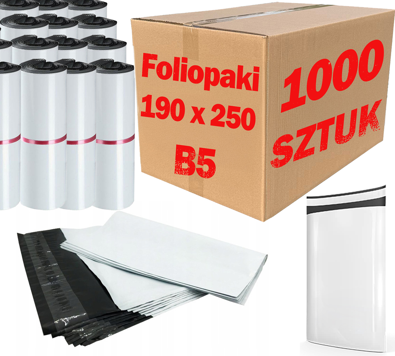 Kurier-poly-versandtaschen Weiß B5 190x250mm - 1000 Stück.