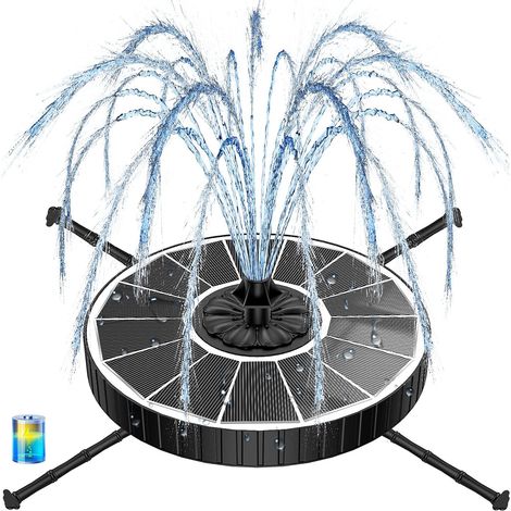 Solarbrunnen, 3,5-w-schwimmpumpe Für Den Außenbereich, 3 Wasserstandseinstellungen, 2000-mah-akku, Gartenbrunnen Mit 7 Düsen Und 4 Drehbaren Stäben (schwarz)