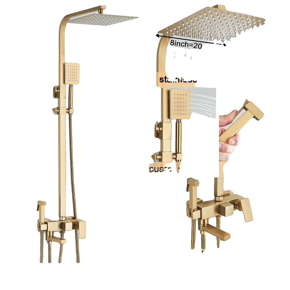Duscharmatur-set, Elegantes Design, Robuste Messingkonstruktion, Gebürstetes Gold 4-8