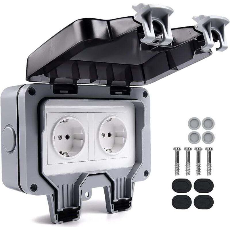 Sepsha Ip66 Wasserdichte Steckdose, Wetterfeste Außensteckdosen, Wandsteckdose Für Den Außenbereich, Wasserdichte Verteilerdose, Doppelte Wasserdichte Steckdose, Für Küche, Bad, Garage, Pool Und Garte