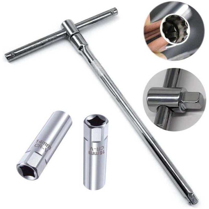 Ulisemspark 2-teiliges Zündkerzensteckschlüssel-set (14 Mm + 16 Mm) + 3/8"-zündkerzenschlüssel