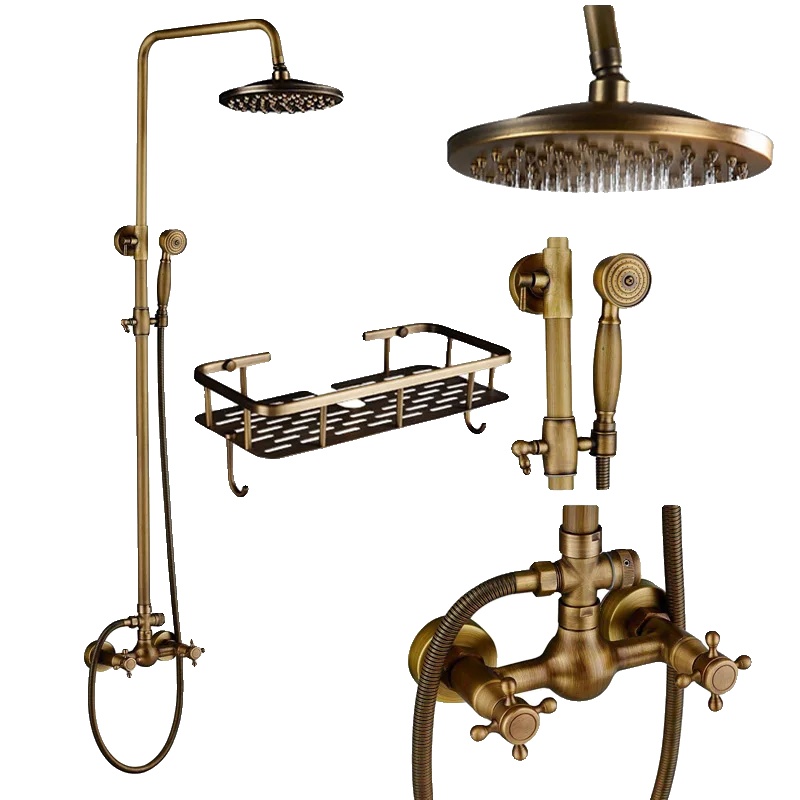 Duschset, Regendusche, Höhenverstellbar, Antikmessing A02