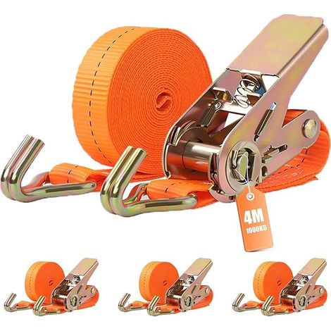 Set Mit 4 Zurrgurten, 1000 Kg Tragfähigkeit, 4 M × 25 Mm Anhängergurte, Ratschengurte Mit Haken, Zurrgurte Für Anhänger Mit Ratschenspannern, Motorräder Usw.