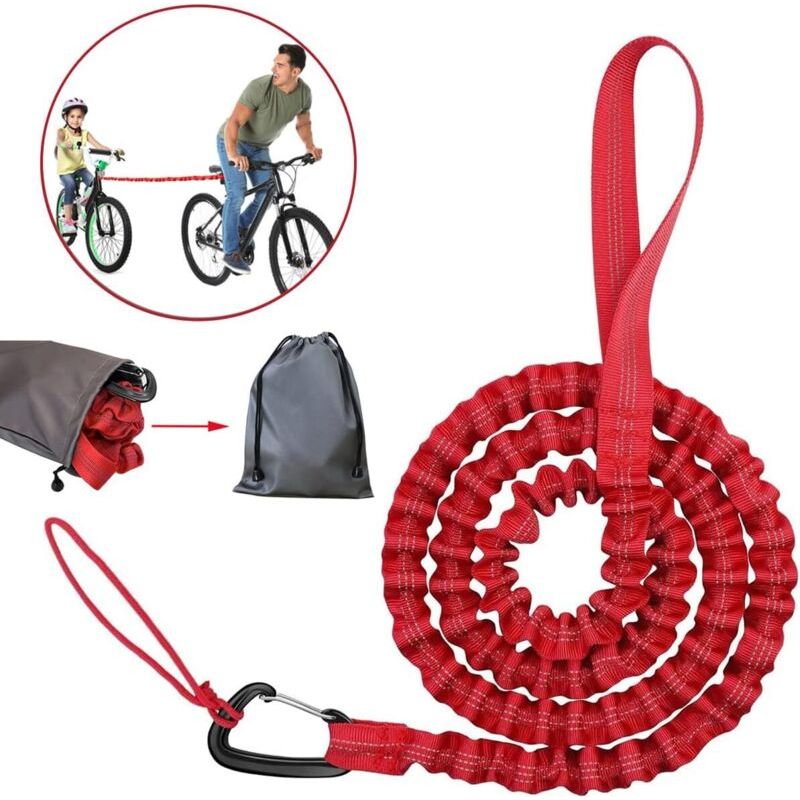 Fahrrad-abschleppseil, Kinder-abschleppseil Für Fahrräder, Elastisches Fahrrad-abschleppseil, Rot – 165 Cm