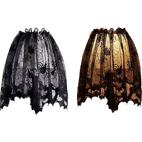 Halloween-lampenschirm-set (2 Stück) Mit Spinnennetz-motiv, Stehlampenaufsatz, Schwarzer Halloween-spitzenband-türvorhang, Partyzubehör