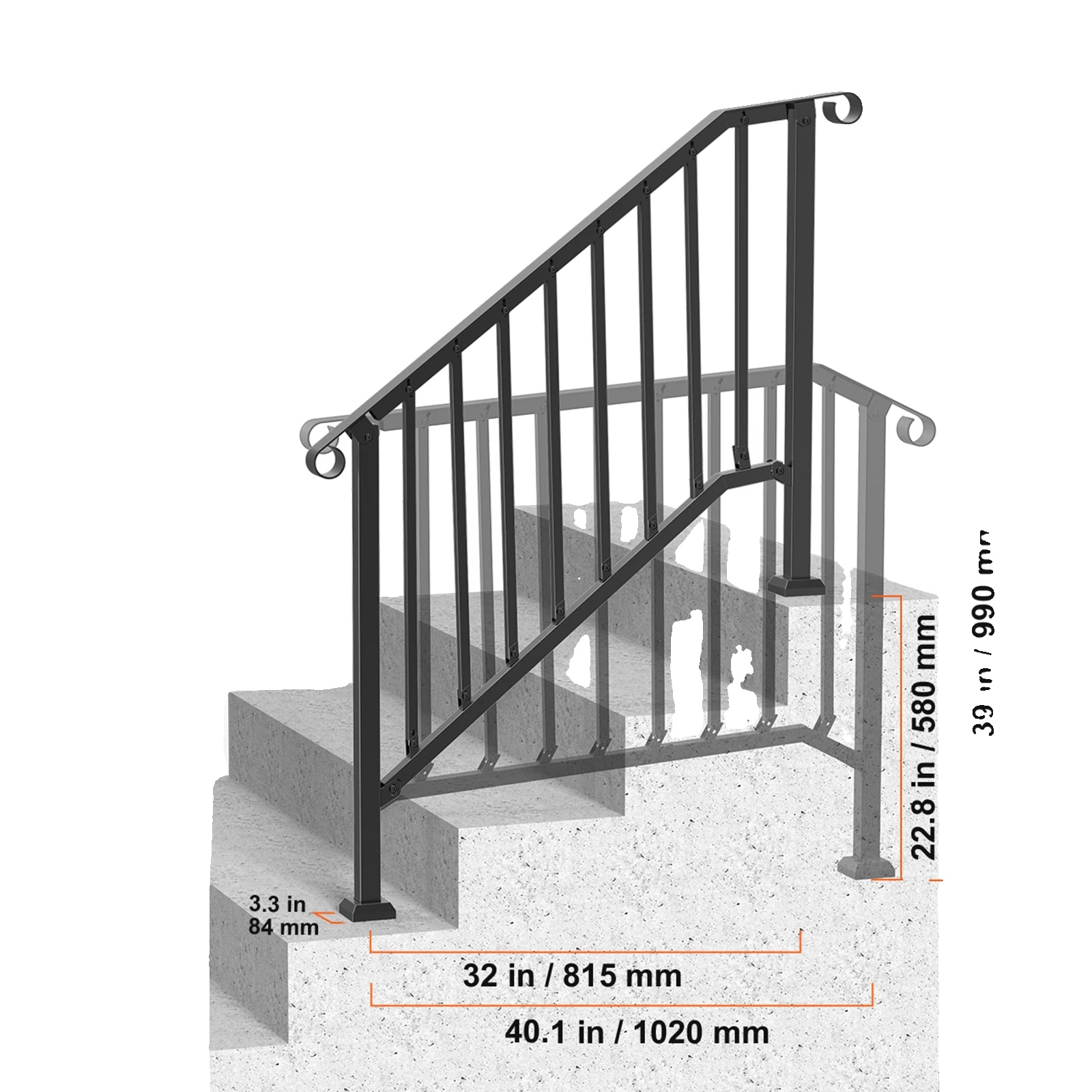 Rampe, Robuster Kohlenstoffstahl, Verstellbares Montageset, Schwarz, 3-4 Stufen