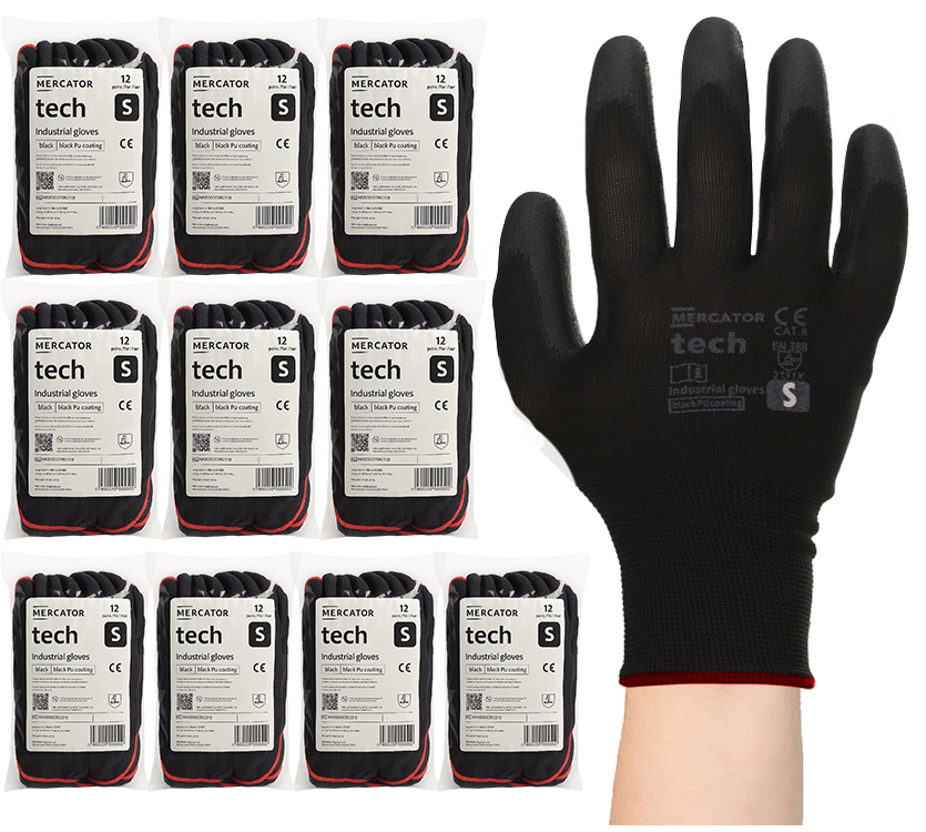 Mercator Tech Schwarze Pu-arbeitshandschuhe - Größe S - 120 Paar