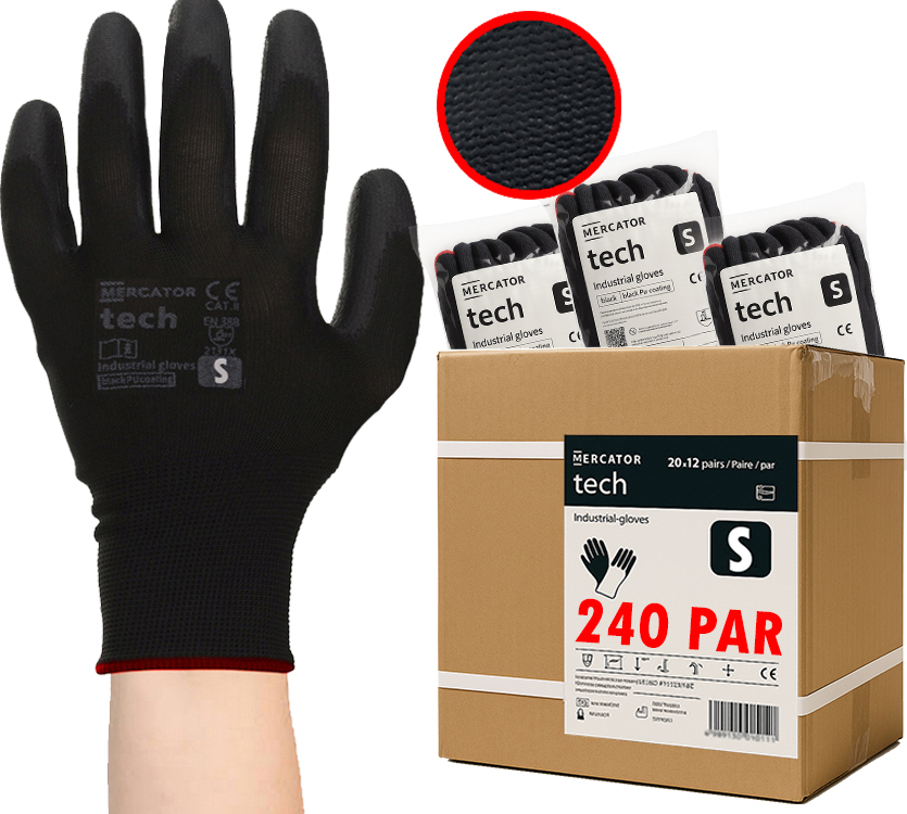 Mercator Tech Schwarze Pu-arbeitshandschuhe - Größe S - 240 Paar