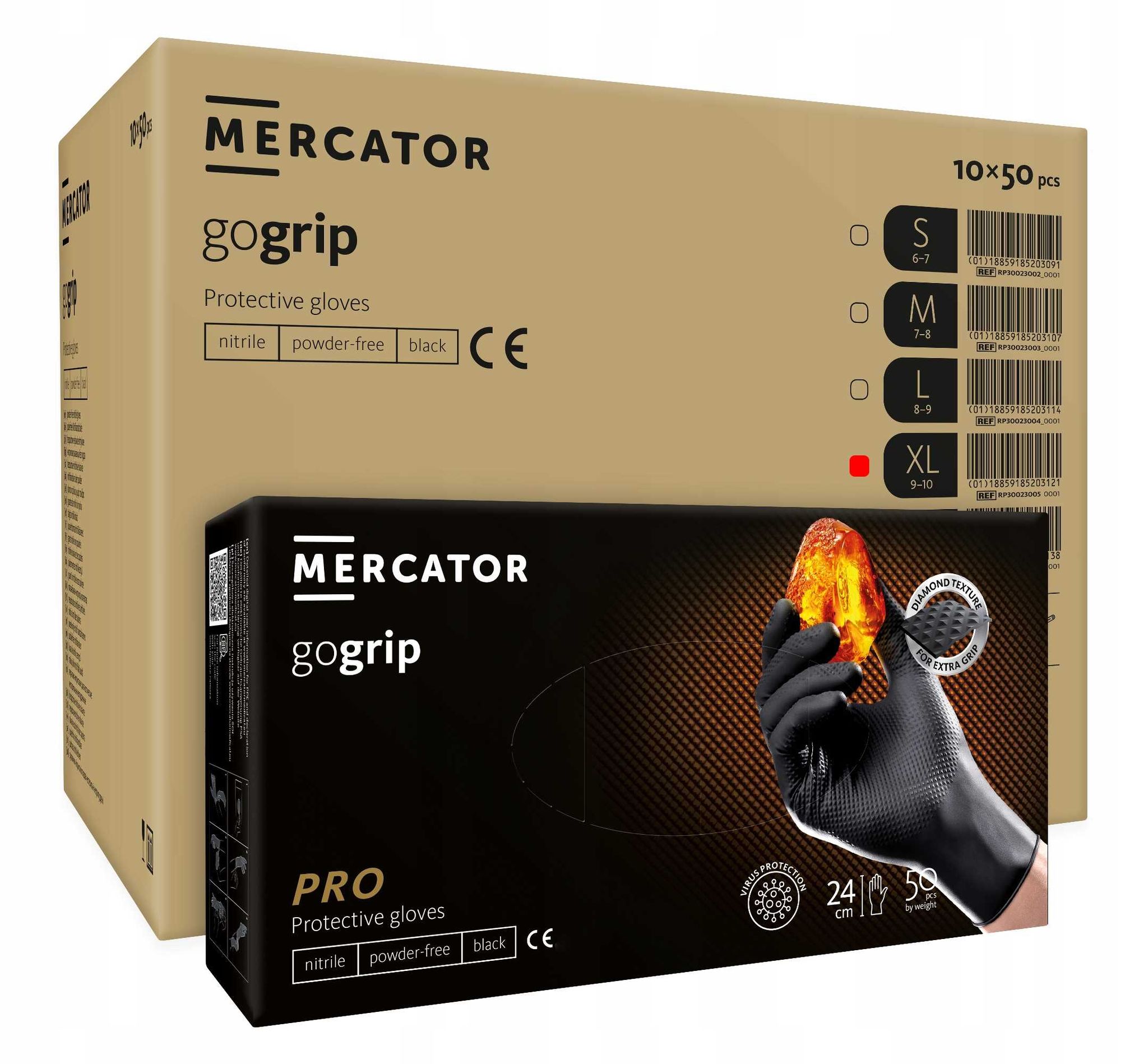 Nitrilhandschuhe, 50 Stück, Größe 10-xl, Gogrip, Schwarz – 10er-packung